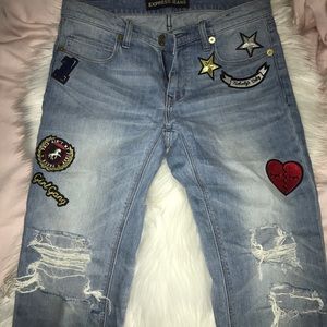 express 90s grunge distressed patch jeans